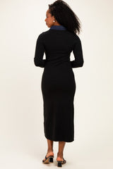 Black Denim Trim Knit Dress