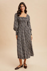 Navy Smocked Ruffled Floral Maternity Maxi Dress