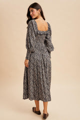 Navy Smocked Ruffled Floral Maxi Dress