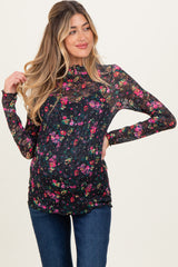 Black Floral Lace Long Sleeve Maternity Top