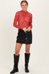 Red Floral Lace Long Sleeve Top