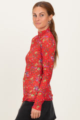 Red Floral Lace Long Sleeve Top