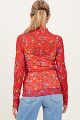 Red Floral Lace Long Sleeve Maternity Top