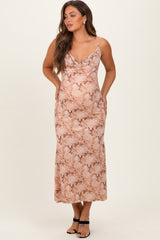 Peach Cowl Neck Lace Up Back Maternity Maxi Dress