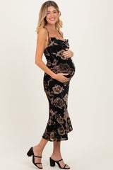 Black Cowl Neck Lace Up Back Maternity Midi Dress