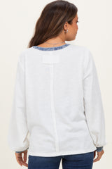 White Rib Knit Casual Maternity Henley Top