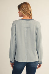 Light Blue Rib Knit Casual Henley Top