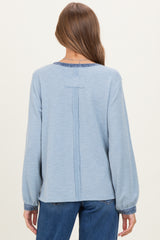 Light Blue Rib Knit Casual Maternity Henley Top