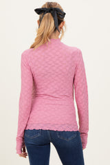 Mauve Thumbhole Sleeves Mock Neck Lace Maternity Top