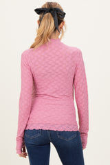 Mauve Thumbhole Sleeves Mock Neck Lace Maternity Top