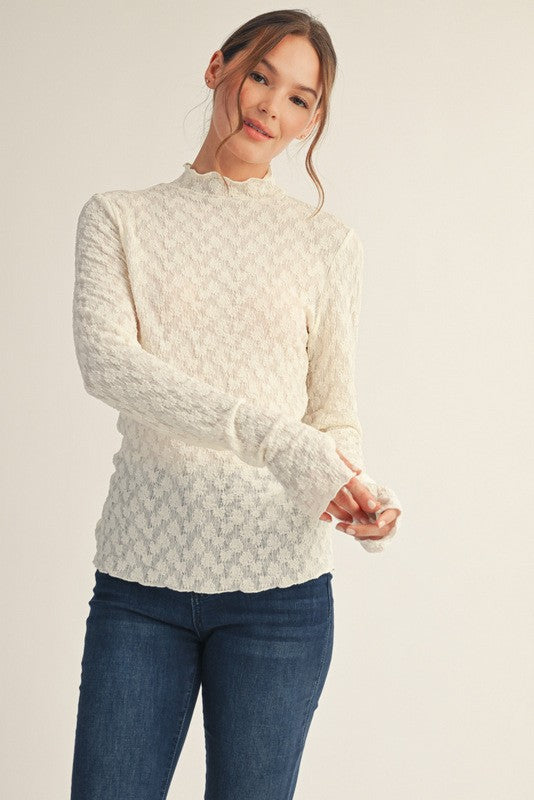 Ivory Thumbhole Sleeves Mock Neck Lace Maternity Top