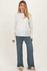 Cream Oversized Washed Long Sleeve Pocket Maternity Top