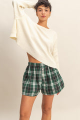 Green Button-Front Plaid Maternity Boxer Shorts