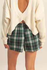 Green Button-Front Plaid Boxer Shorts