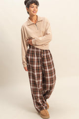 Brown Plaid Wide Leg Maternity Lounge Pants