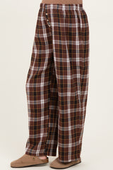 Brown Plaid Wide Leg Maternity Lounge Pants