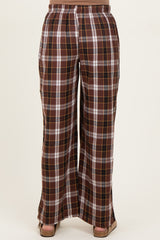 Brown Plaid Wide Leg Maternity Lounge Pants