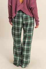 Green Plaid Wide Leg Lounge Pants