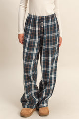 Navy Plaid Wide Leg Lounge Pants