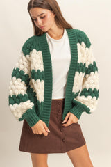 Green Oversized Cloud Pattern Knit Cardigan