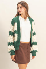 Green Oversized Cloud Pattern Knit Cardigan