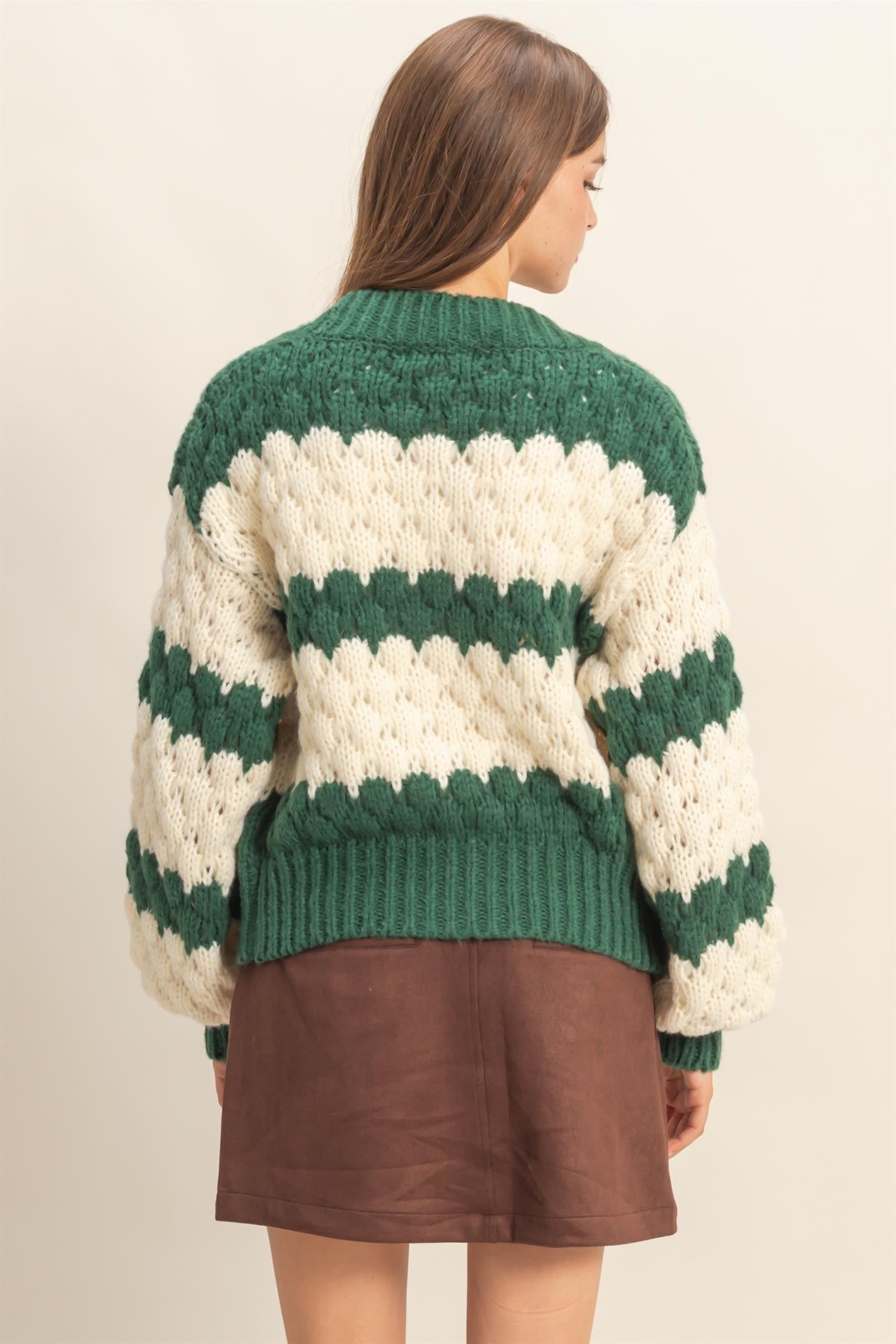 Green Oversized Cloud Pattern Knit Cardigan