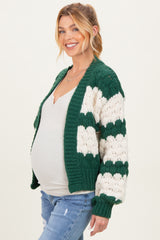 Green Oversized Cloud Pattern Knit Maternity Cardigan