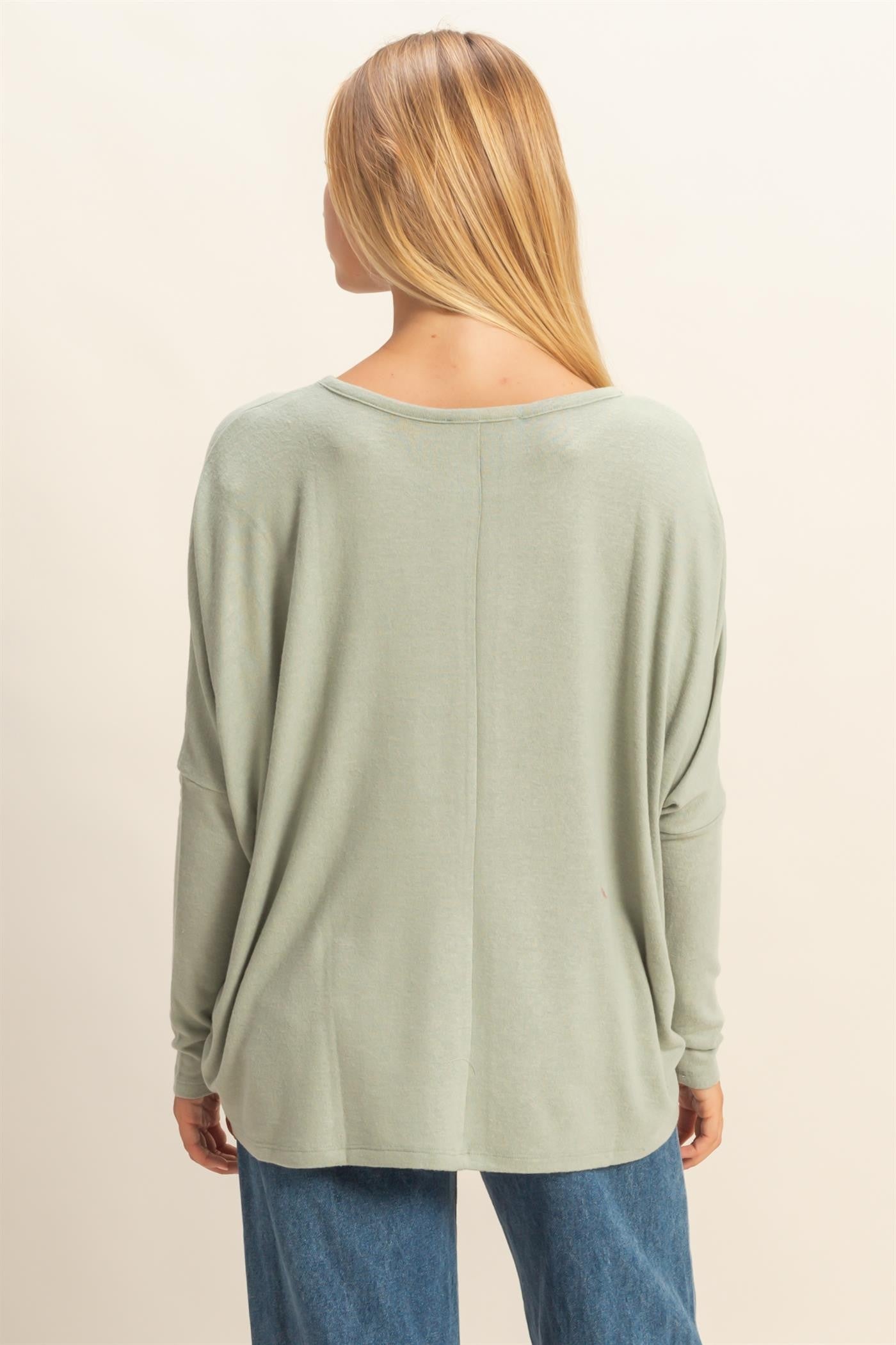 Sage Green Relaxed Fit Dolman Long Sleeve Top