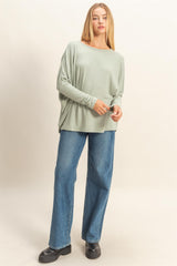Sage Green Relaxed Fit Dolman Long Sleeve Top
