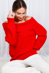 Red Off Shoulder Sweater