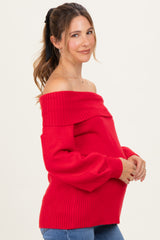 Red Off Shoulder Maternity Sweater