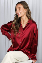Burgundy Satin Button Up Blouse