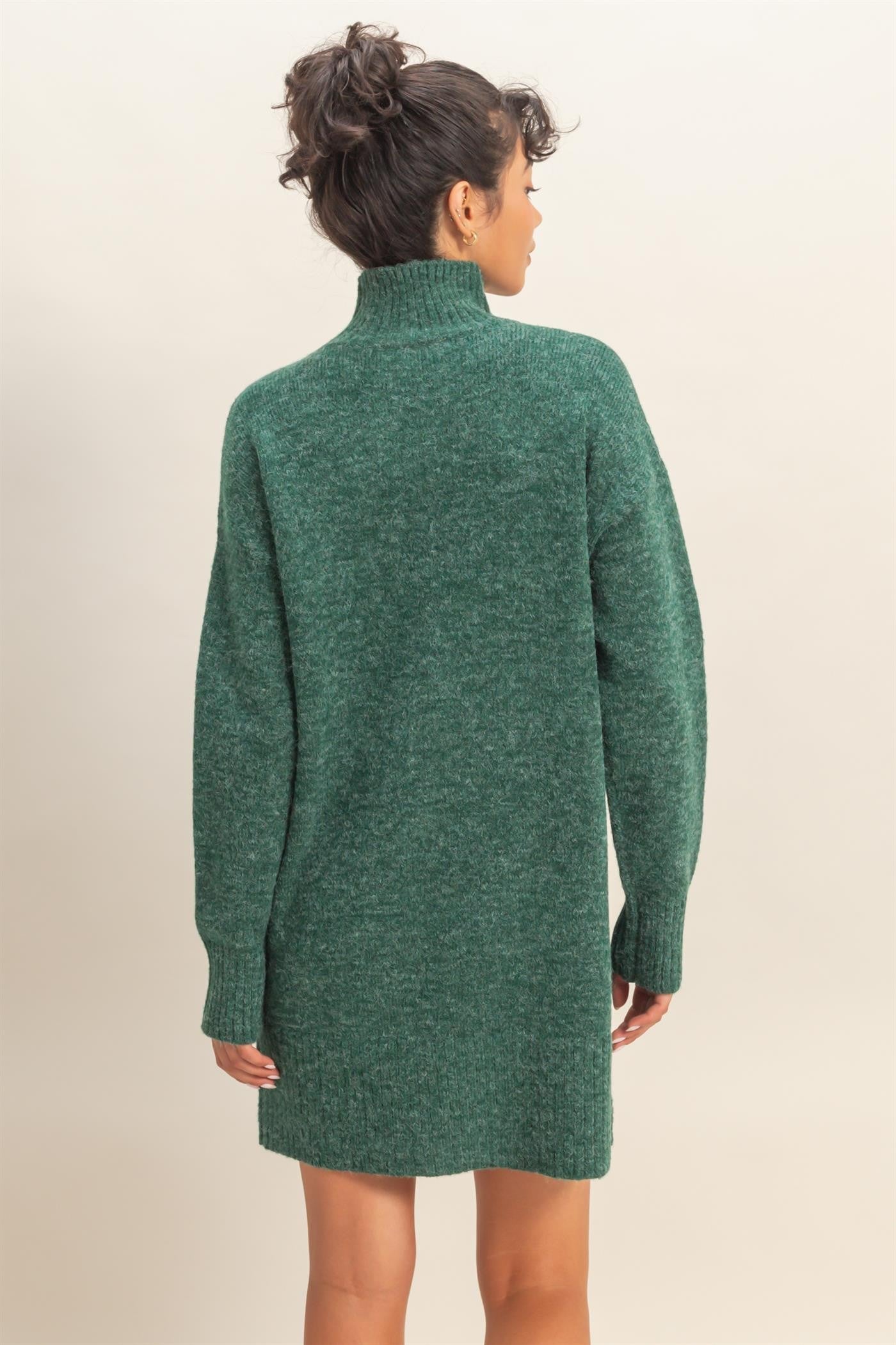 Green High Neck Sweater Mini Dress