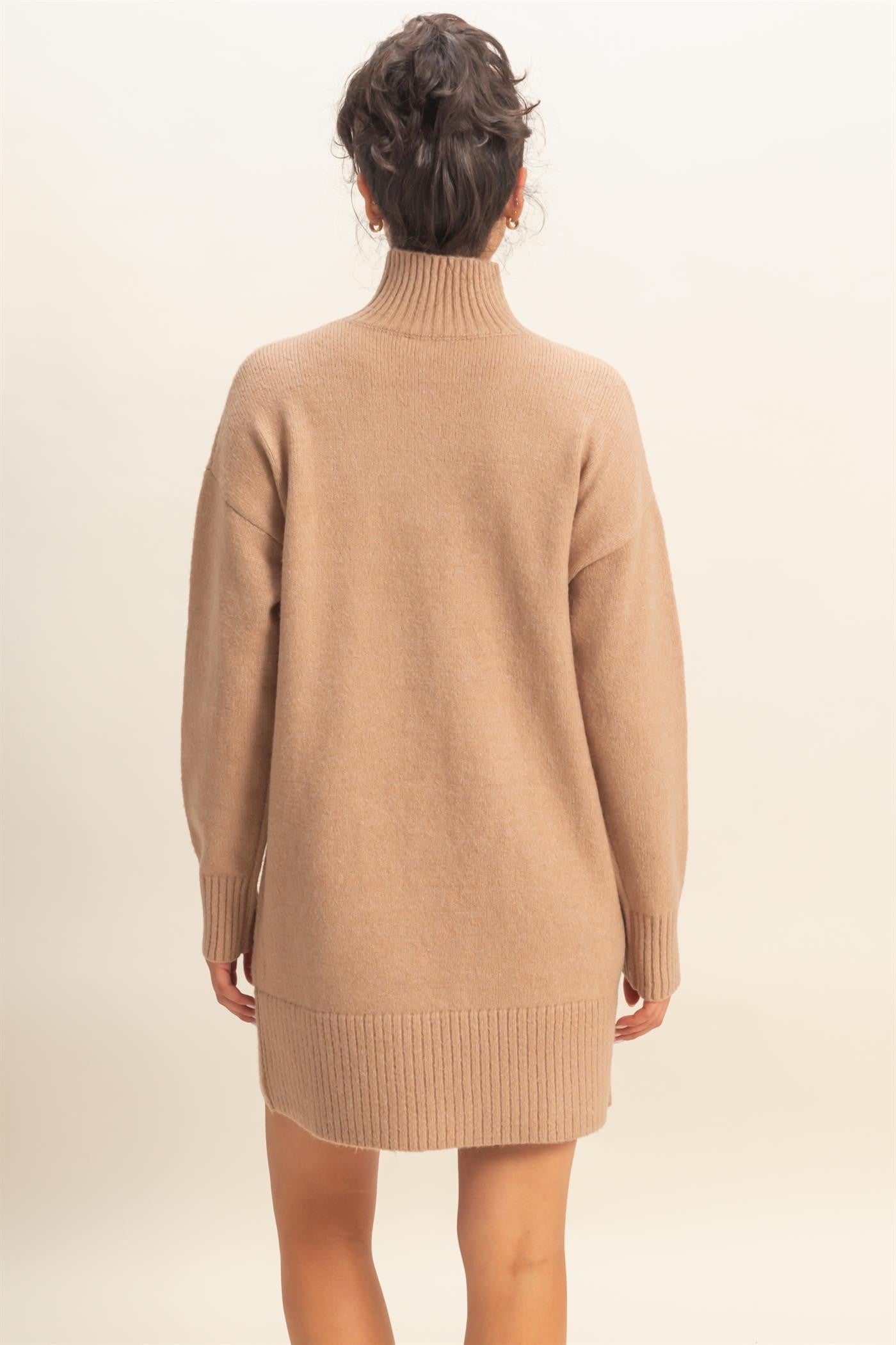 Taupe High Neck Sweater Mini Dress