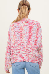 Pink Multicolor Chunky Knit Open Front Maternity Cardigan