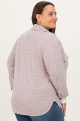 Brown Brushed Knit Plus Shirt Jacket
