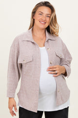 Brown Brushed Knit Maternity Plus Shirt Jacket