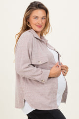 Brown Brushed Knit Maternity Plus Shirt Jacket