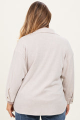 Cream Brushed Knit Maternity Plus Shirt Jacket