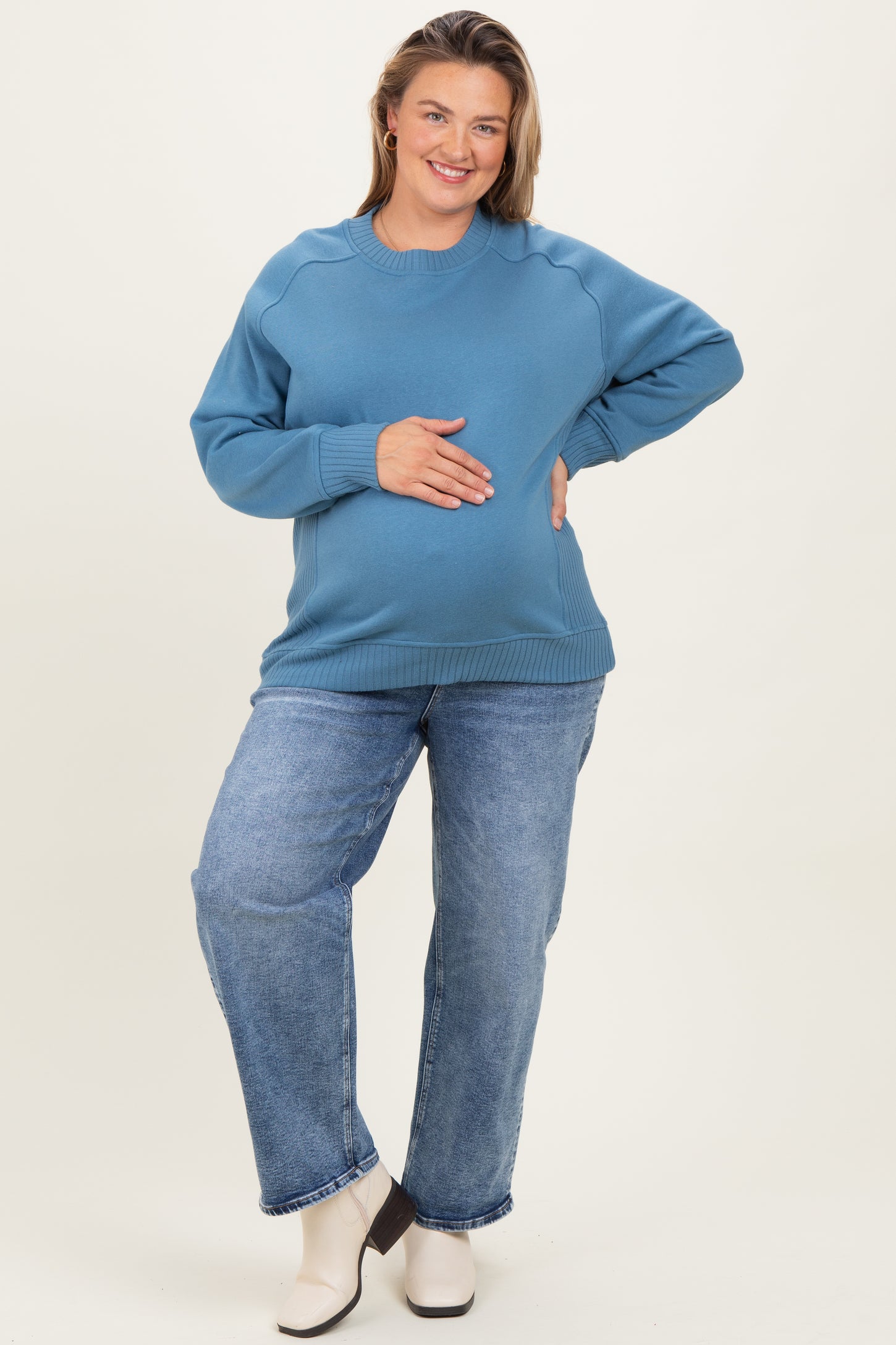 Blue Pullover Terry Maternity Plus Crewneck