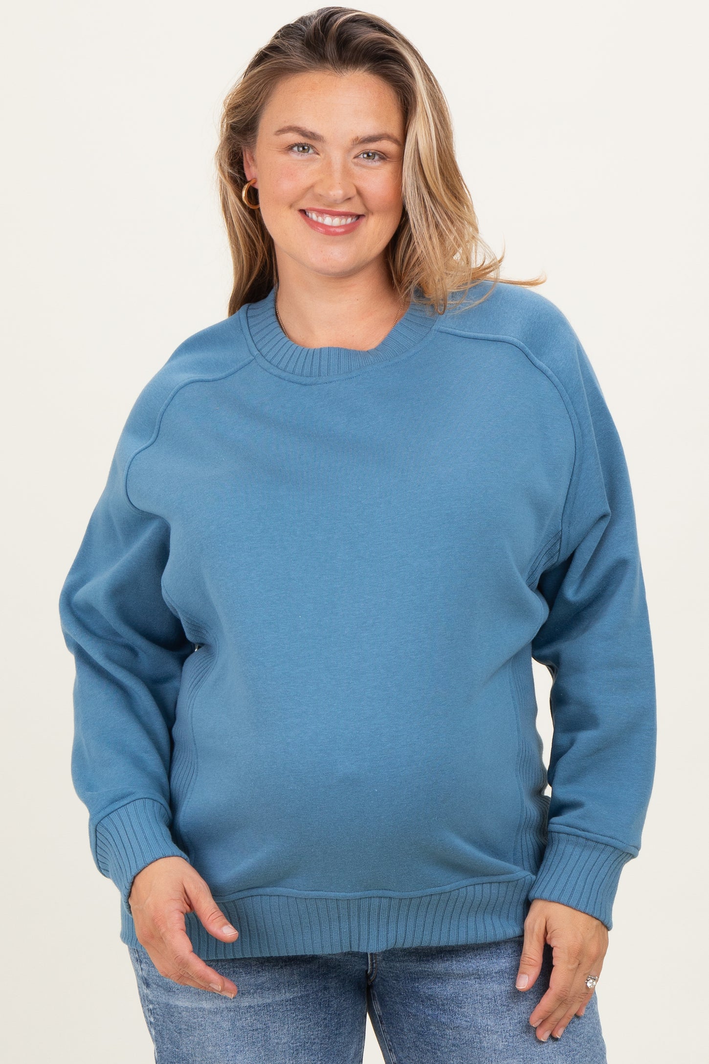 Blue Pullover Terry Maternity Plus Crewneck