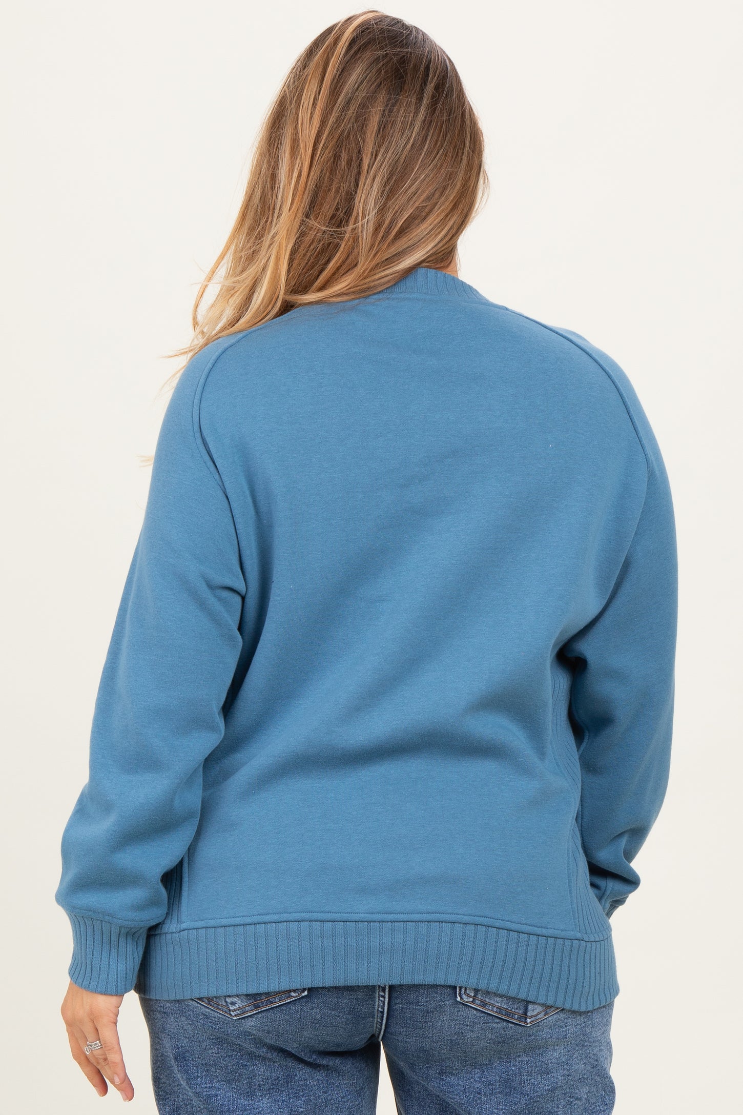 Blue Pullover Terry Maternity Plus Crewneck