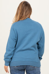 Blue Pullover Terry Maternity Plus Crewneck
