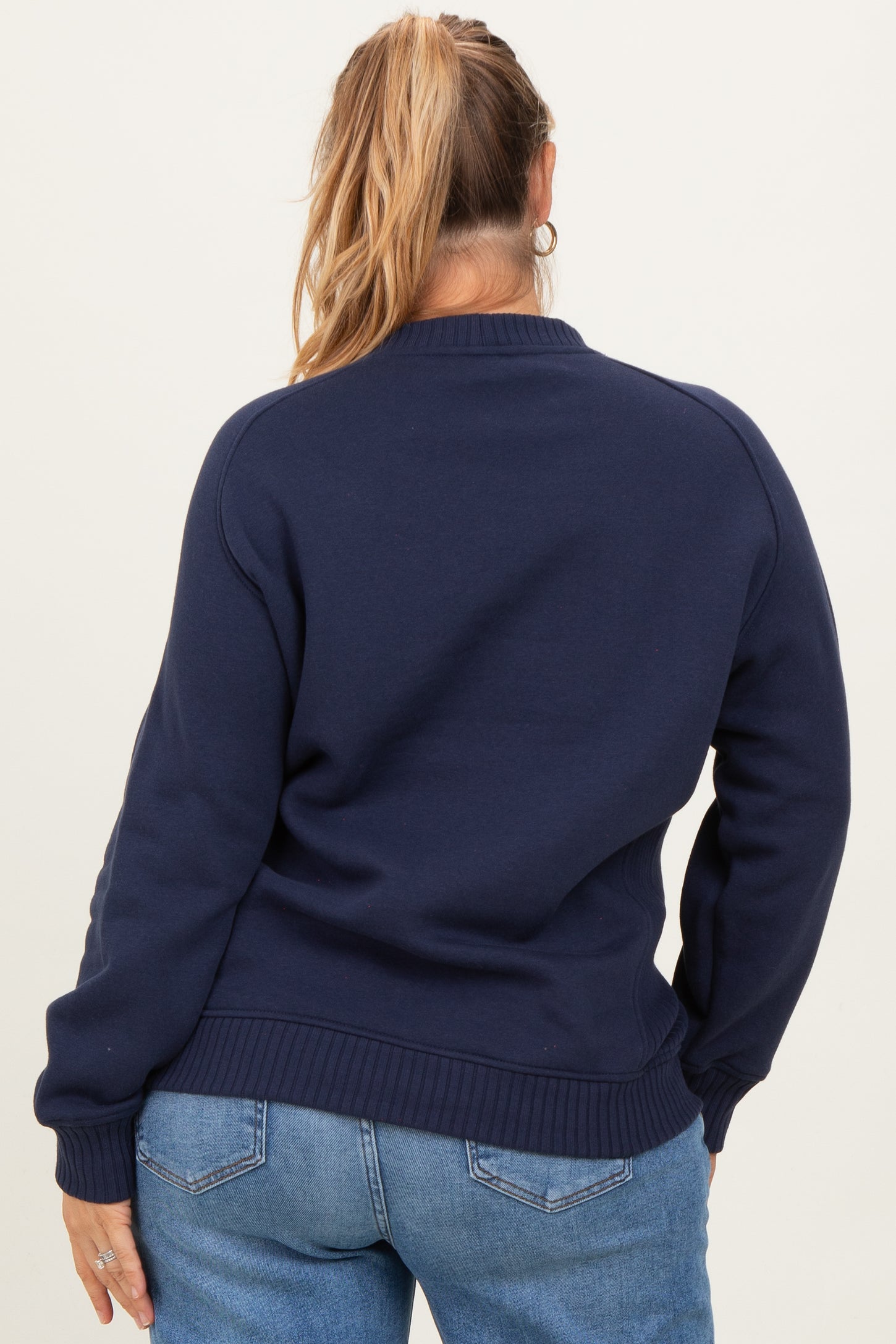 Navy Pullover Terry Maternity Plus Crewneck
