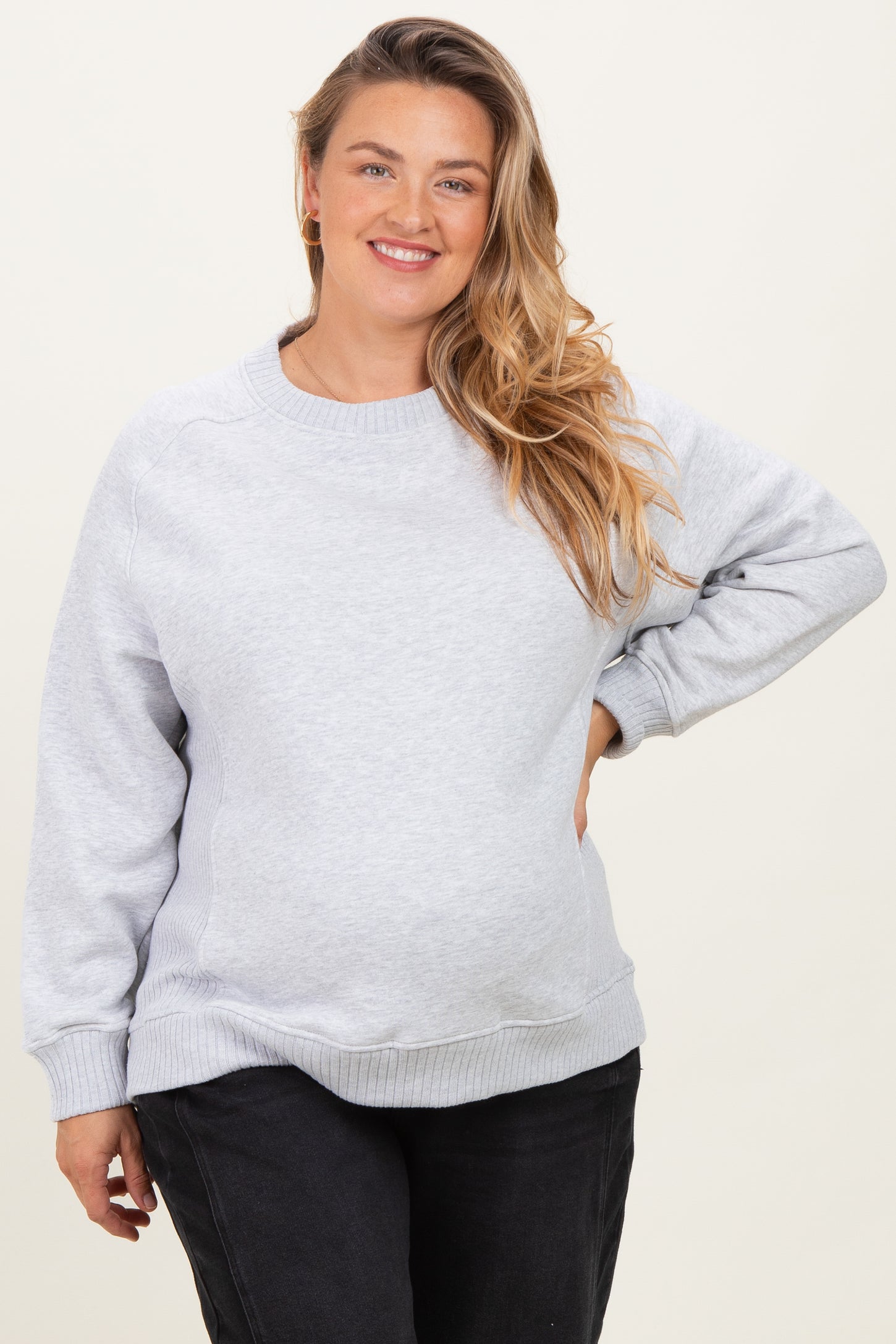 Heather Grey Pullover Terry Maternity Plus Crewneck
