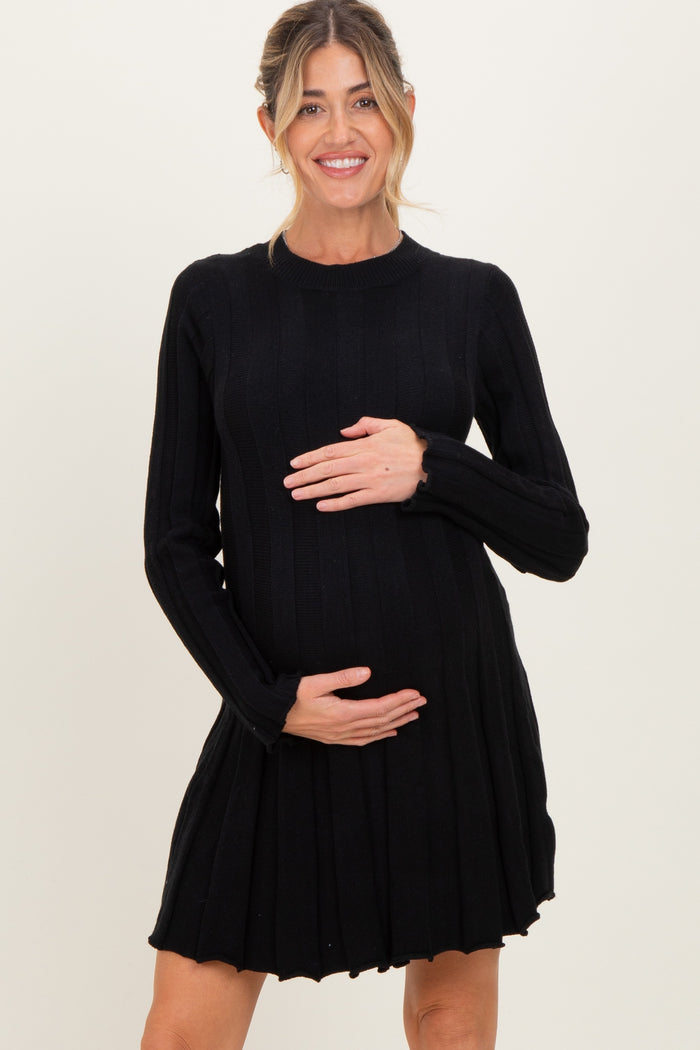 Black Wide Rib Maternity Mini Sweater Dress