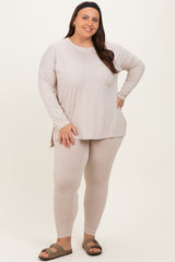 Cream Brushed Knit Oversized Top and Legging Plus Set