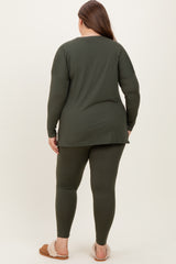 Olive Brushed Knit Oversized Top and Legging Maternity Plus Set