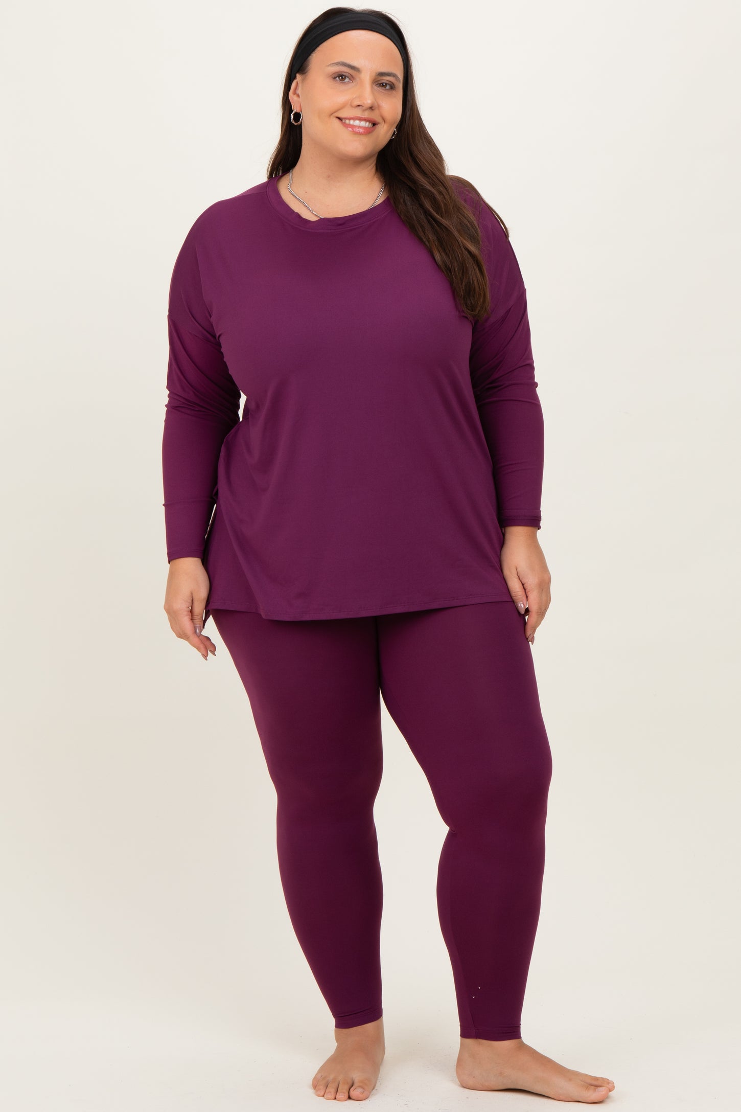 Plum Brushed Knit Oversized Top and Legging Maternity Plus Set