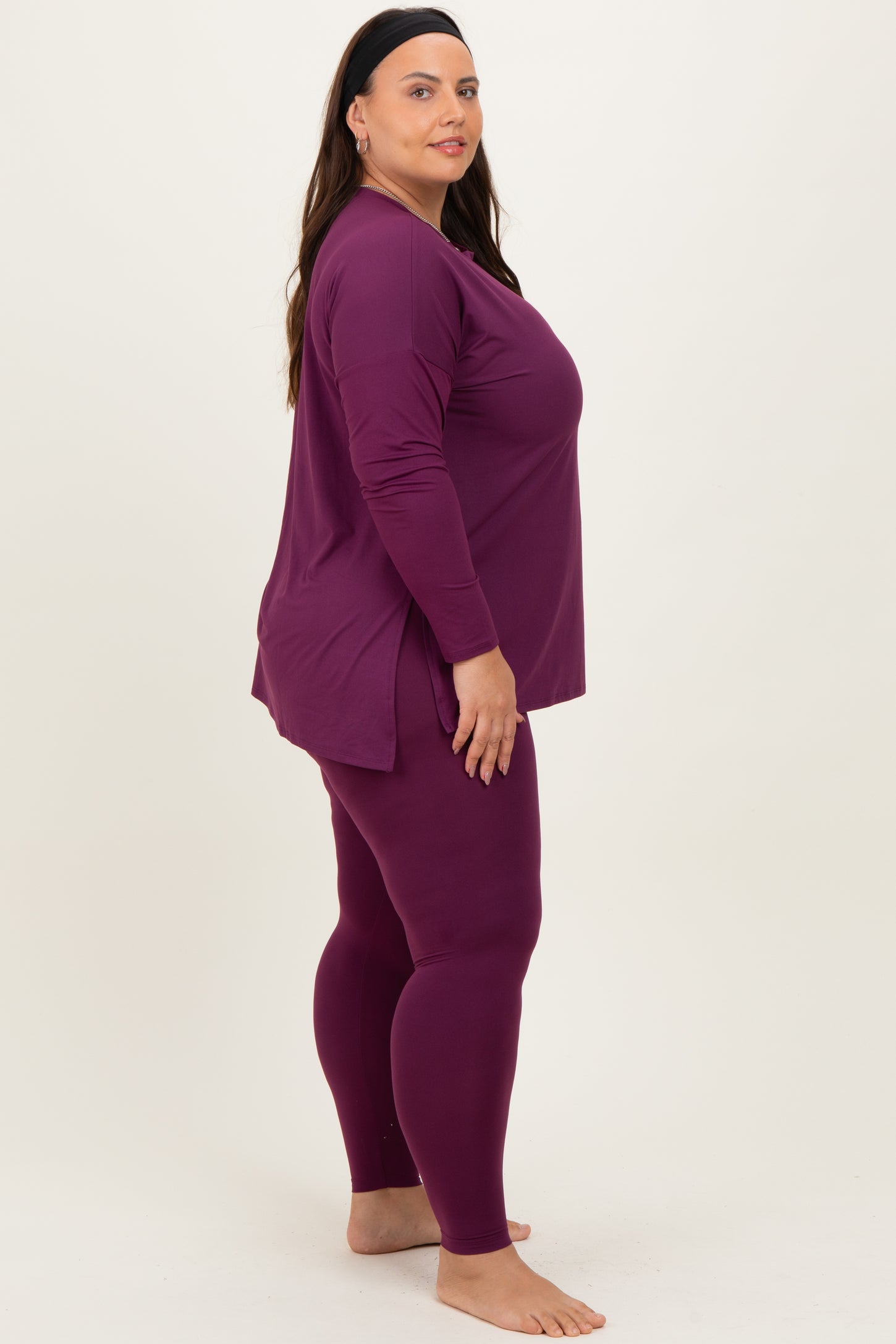 Plum Brushed Knit Oversized Top and Legging Plus Set